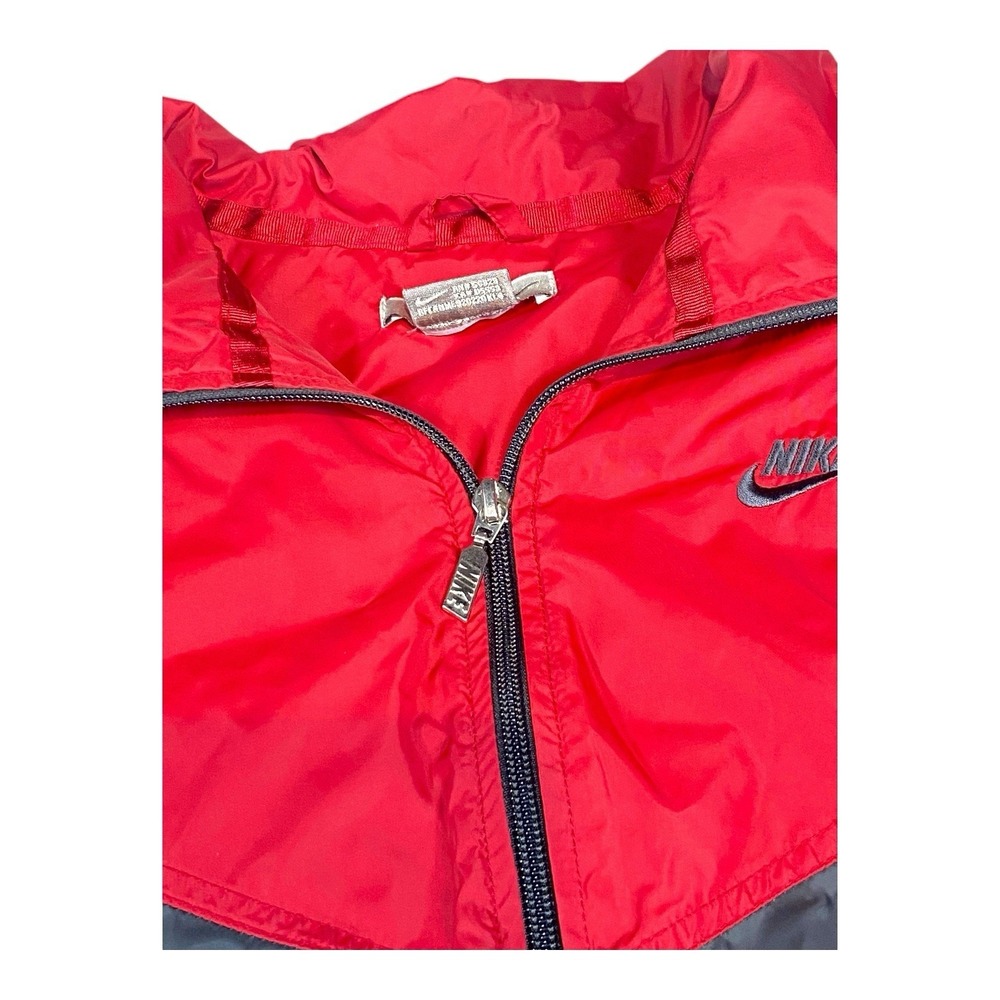 Nike Vintage 90s Windbreaker Jacket Mens LARGE Red Gray Colorblock Swoosh Pocket - Picture 7 of 14